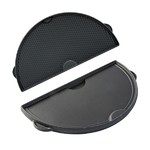 Plaque demi-lune en fonte double face rainuree pour petites grillades et lisse p