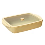 Plat rectangulaire en verre 1,6L effet ceramique avec couvercle en verre et sili