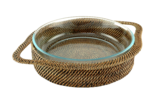 Porte-plat en rotin rond o 24 cm et plat en Pyrex