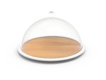 Plateau a fromage hetre/blanc avec cloche - o 28 x 16 cm