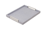 Plateau a poignees revetement vachette imprimee - gris fume, L