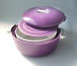 Porte plat isotherme rond 2.3 L aubergine avec son plat blanc a couvercle hermet