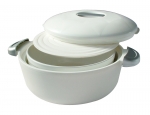 Porte plat isotherme rond 2.3 L blanc avec son plat blanc a couvercle hermetique