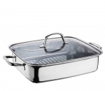 Rotissoire ' Cuisson & Service' en inox avec couvercle en verre - 38 x 28 x 8 cm