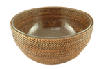Saladier en verre o 30cm entoure de rotin fonce