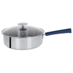 Sauteuse 24 Cm Mutine Fixe Exceliss - Poignee Bakelite Encre Bleue + Couv. Verr