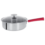 Sauteuse 24 Cm Mutine Fixe Exceliss - Poignee Bakelite Framboise + Couv. Verre