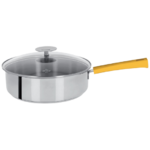Sauteuse 26 Cm Mutine Fixe Exceliss - Poignee Bakelite Jaune + Couv. Verre