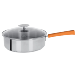 Sauteuse 26 Cm Mutine Fixe Exceliss - Poignee Bakelite Orange + Couv. Verre