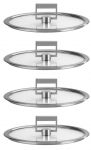 Serie de de 4 couvercles plats Strate en verre cercle inox o 14 a 20 cm avec un