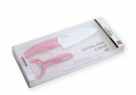 Set 2 pieces : un couteau lame ceramique blanche & manche rose 14 cm + un epluch