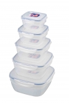 Set 5 boites Lock & Lock encastrables carres (0,5 L/0,95 L/2,5 L/4 L) - HSM8470S