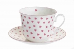 Set de 2 tasses dejeuner & soucoupes 'Coeurs roses'