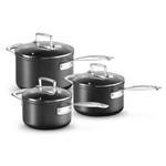 Set de 3 Casseroles de 16/18/20 cm antiadherente noire avec couvercle en verre L