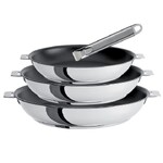 Set de 3 poeles inox Mutine a poignees amovibles revetement antiadherent Excelis