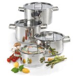 Set de 4 cocottes inox & 4 couvercles verre