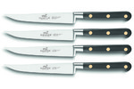Set de 4 couteaux a steak forges lisses 13 cm manche noir rivets laiton