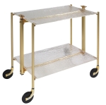 Desserte roulante et pliante 2 etages montants dores plateaux acryliques givres