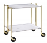 Desserte roulante et pliante 2 etages montants dores plateaux stratifies blancs