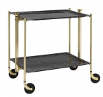 Desserte roulante et pliante 2 etages montants dores plateaux acryliques noirs