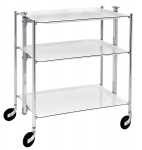 Desserte roulante et pliante 3 etages montants chromes plateaux stratifies blanc