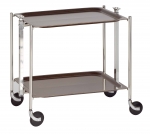 Desserte roulante et pliante 2 etages montants chromes plateaux stratifies bois