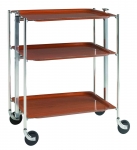 Table roulante pliante, desserte de cuisine 3 etages montants chromes plateaux stratifies en bois d'Orme - Textable