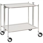 Table roulante pliante, desserte de cuisine 2 etages montants chromes plateaux stratifies Lin - Blanc - Textable