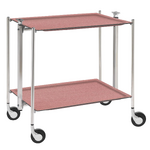 Table roulante pliante, desserte de cuisine 2 etages montants chromes plateaux stratifies Secret - Rose Clair - Textable