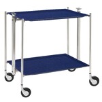 Table roulante pliante, desserte de cuisine 2 etages montants chromes plateaux stratifies Lin - Marine - Textable