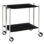 Table roulante pliante, desserte de cuisine 2 etages montants chromes plateaux stratifies Lin - Noir - Textable