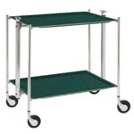 Table roulante pliante, desserte de cuisine 2 etages montants chromes plateaux stratifies Lin - Vert Emeraude - Textable