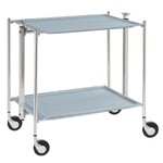 Table roulante pliante, desserte de cuisine 2 etages montants chromes plateaux stratifies Secret - Bleu Clair - Textable