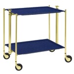Table roulante pliante, desserte de cuisine 2 etages montants dores plateaux stratifies Lin - Marine - Textable
