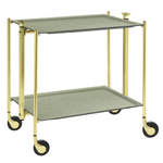 Table roulante pliante, desserte de cuisine 2 etages montants dores plateaux stratifies Secret - Vert Clair - Textable