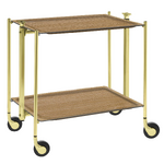 Table roulante pliante, desserte de cuisine 2 etages montants dores plateaux stratifies - Light Oak - Textable