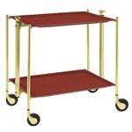 Table roulante pliante, desserte de cuisine 2 etages montants dores plateaux stratifies Lin - Bourgogne- Textable