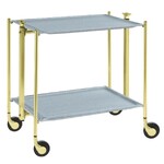 Table roulante pliante, desserte de cuisine 2 etages montants dores plateaux stratifies Secret - Bleu Clair - Textable