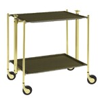 Table roulante pliante, desserte de cuisine 2 etages montants dores plateaux stratifies Secret - Vert Olive - Textable