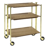 Table roulante pliante, desserte de cuisine 3 etages montants dores plateaux stratifies - Light Oak - Textable