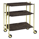 Table roulante pliante, desserte de cuisine 3 etages montants dores plateaux stratifies - Dark Oak - Textable