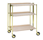 Desserte roulante et pliante 3 etages montants dores plateaux stratifies bois Bouleau