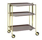 Desserte roulante et pliante 3 etages montants dores plateaux stratifies bois Wenge