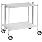 Table roulante pliante, desserte de cuisine 2 etages montants chromes plateaux a
