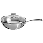 Wok 32 cm inox Casteline a poignee fixe avec couvercle Platine