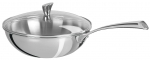 Wok Cristel 24 cm inox Multiply avec Couvercle bombe en verre Casteline brillant