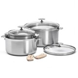 Batterie de 3 casseroles o 16 cm, 20 cm & 24 cm avec couvercles & paire danses