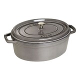 Cocotte en fonte ovale gris graphite 33 cm avec couvercle a bouton laiton