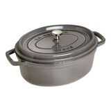 Cocotte en fonte ovale gris graphite 37 cm avec couvercle a bouton laiton