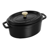 Cocotte en fonte ovale noire 23 cm avec couvercle a bouton laiton